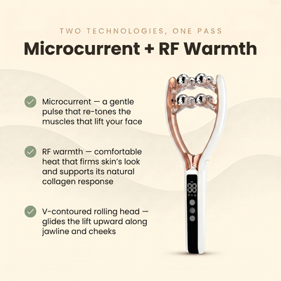 Microcurrent + RF warmth — two technologies, one pass