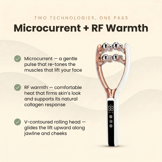 Microcurrent + RF warmth — two technologies, one pass
